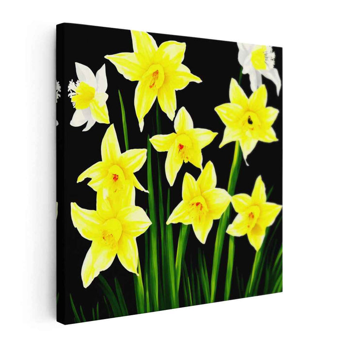 Sunshine Bloomed Petals Dance: Vivid Yellow Daffodils Canvas Art