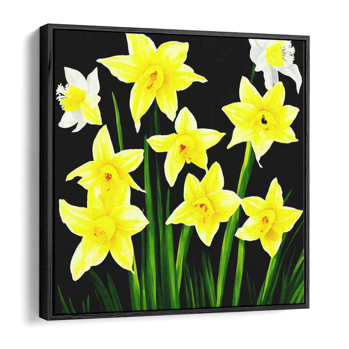 Sunshine Bloomed Petals Dance: Vivid Yellow Daffodils Canvas Art