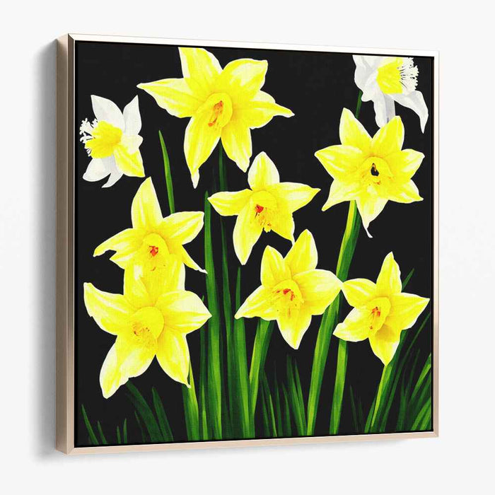 Sunshine Bloomed Petals Dance: Vivid Yellow Daffodils Canvas Art