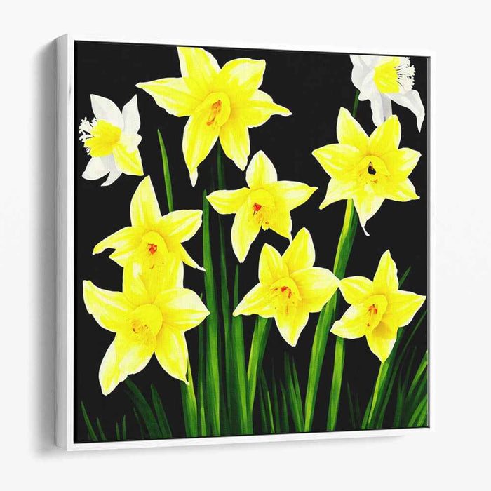 Sunshine Bloomed Petals Dance: Vivid Yellow Daffodils Canvas Art