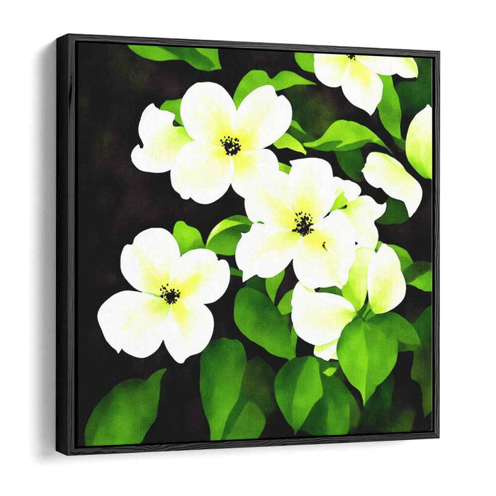 Verdant Blossoms Illusion: Realistic White Flowers on Lush Green Canvas Art Print