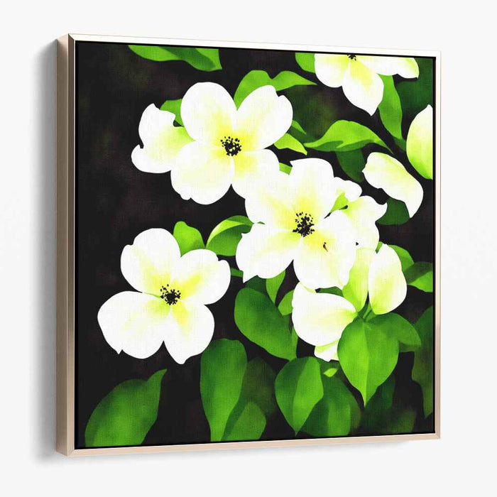 Verdant Blossoms Illusion: Realistic White Flowers on Lush Green Canvas Art Print