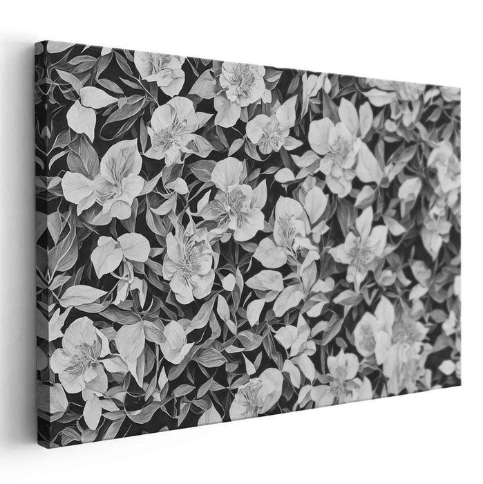 Ink Petal Elegy: Monochrome Floral Canvas Art Print