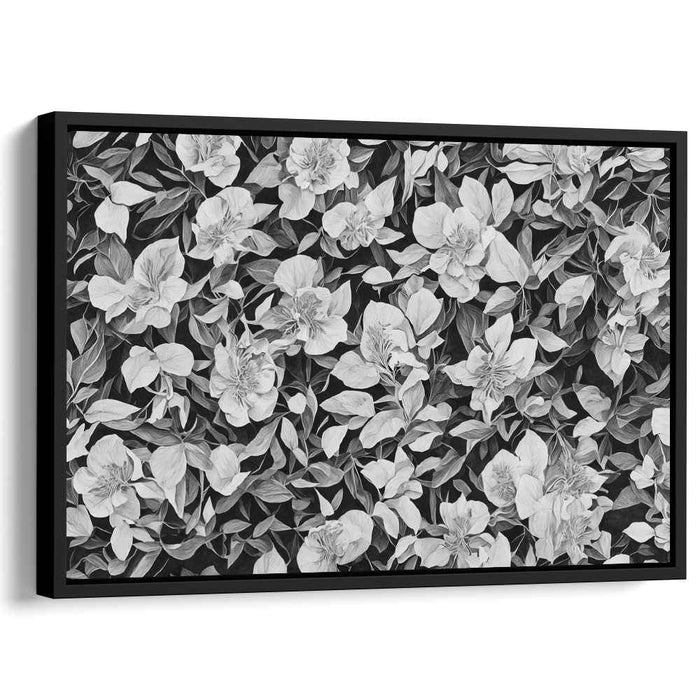 Ink Petal Elegy: Monochrome Floral Canvas Art Print