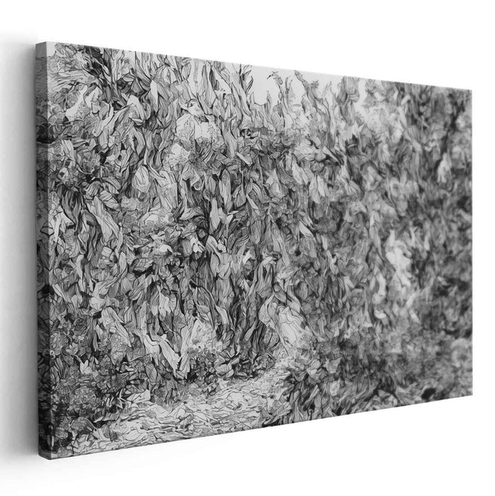 Whispers of Enigma: Intricate Forest Scene in Grayscale Canvas Art
