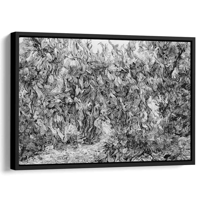 Whispers of Enigma: Intricate Forest Scene in Grayscale Canvas Art
