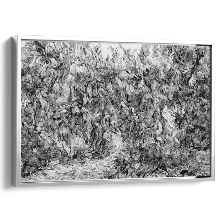Whispers of Enigma: Intricate Forest Scene in Grayscale Canvas Art