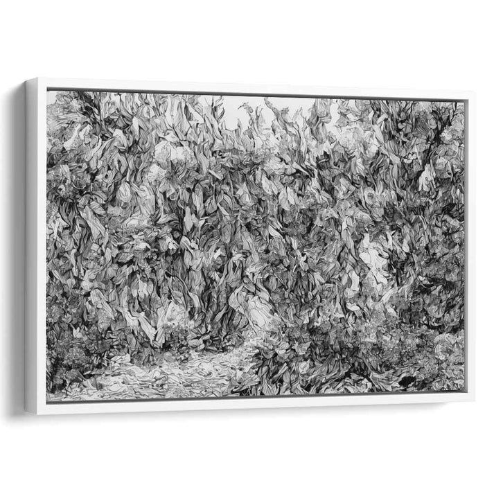 Whispers of Enigma: Intricate Forest Scene in Grayscale Canvas Art