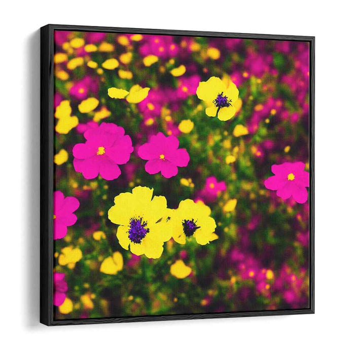 Sunlit Petals Dance Wildly: Vibrant Yellow and Magenta Blossoms Canvas Art Print