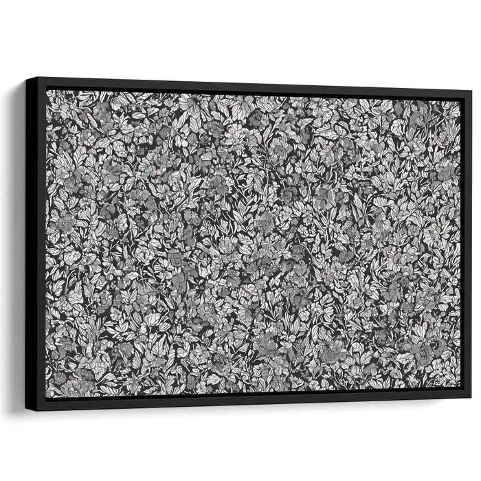 Inky Flora Etchings: Intricate Black and White Botanical Canvas Art