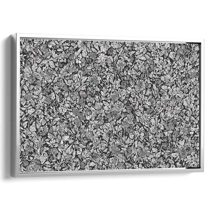 Inky Flora Etchings: Intricate Black and White Botanical Canvas Art
