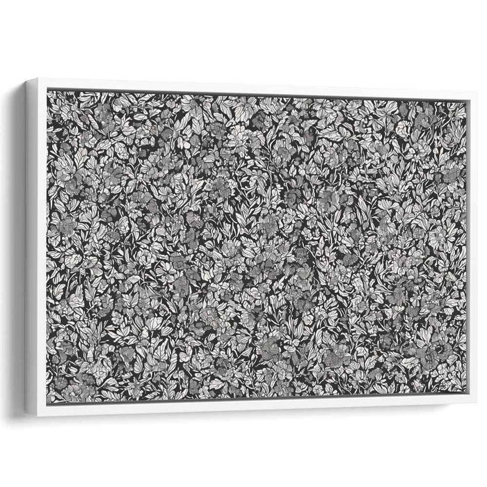 Inky Flora Etchings: Intricate Black and White Botanical Canvas Art