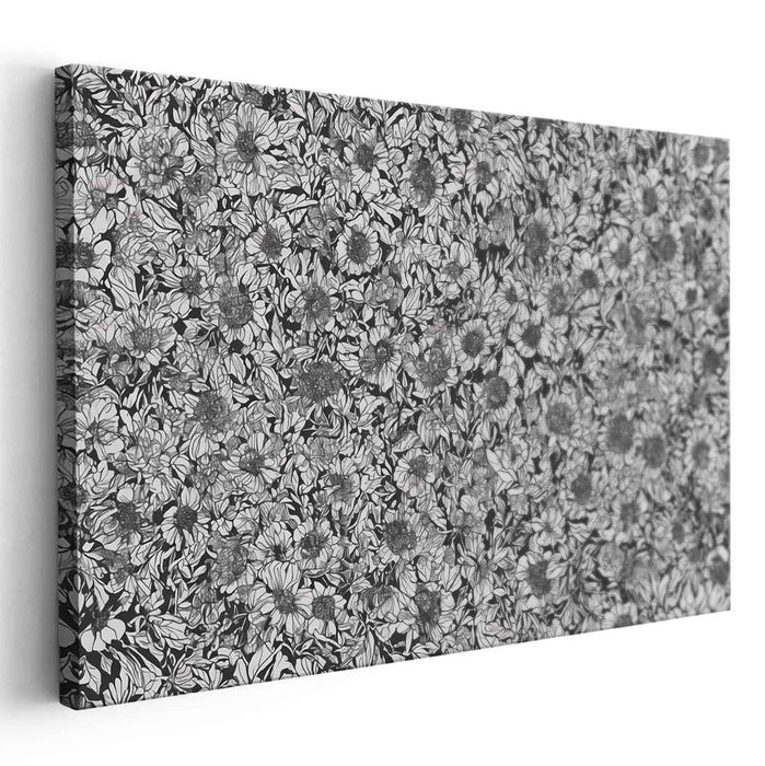 Monochromatic Petal Mosaic: Black and White Floral Tapestry Canvas Art Print