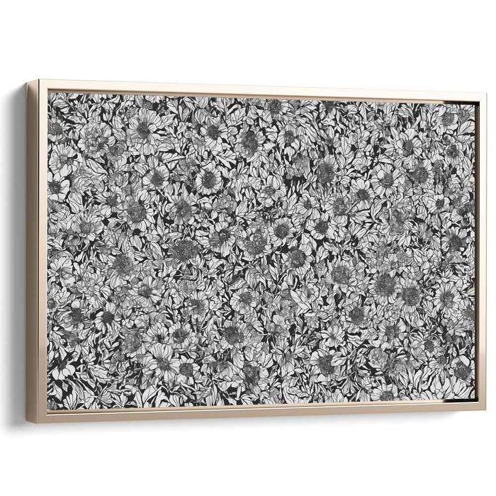 Monochromatic Petal Mosaic: Black and White Floral Tapestry Canvas Art Print