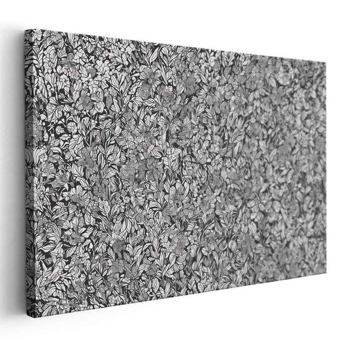 Intricate Botanical Black and White Floral Tapestry: