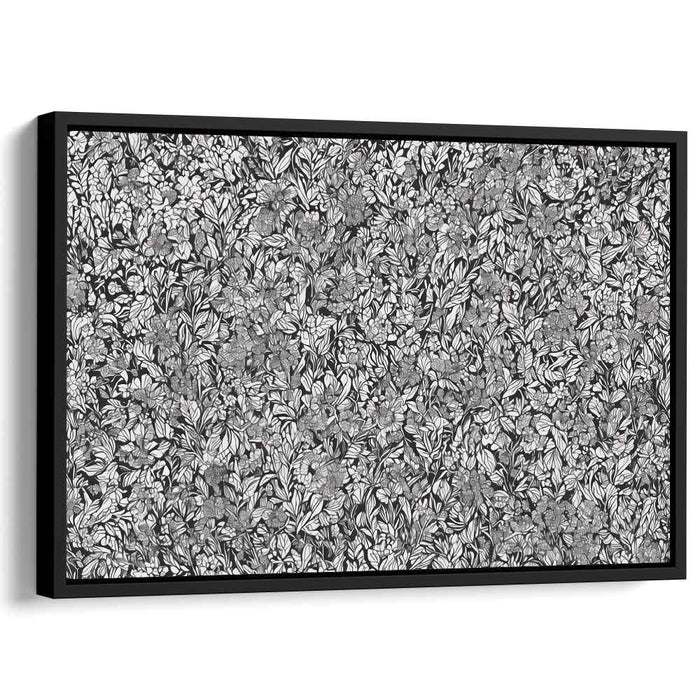 Intricate Botanical Black and White Floral Tapestry: