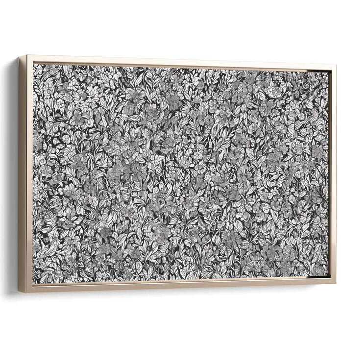 Intricate Botanical Black and White Floral Tapestry: