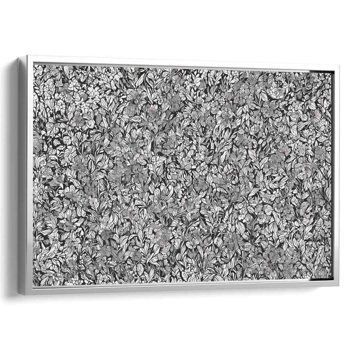 Intricate Botanical Black and White Floral Tapestry: