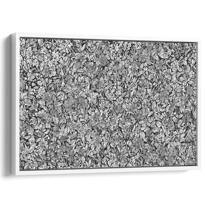Intricate Botanical Black and White Floral Tapestry:
