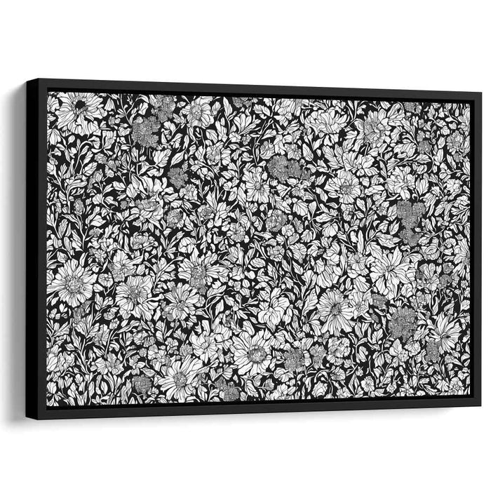 Petal Puzzle: Black and White Floral Tapestry Canvas Art Print