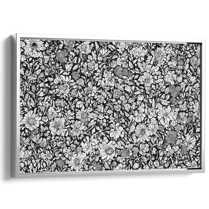 Petal Puzzle: Black and White Floral Tapestry Canvas Art Print