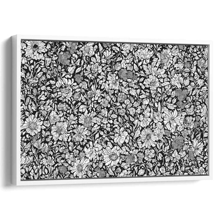 Petal Puzzle: Black and White Floral Tapestry Canvas Art Print
