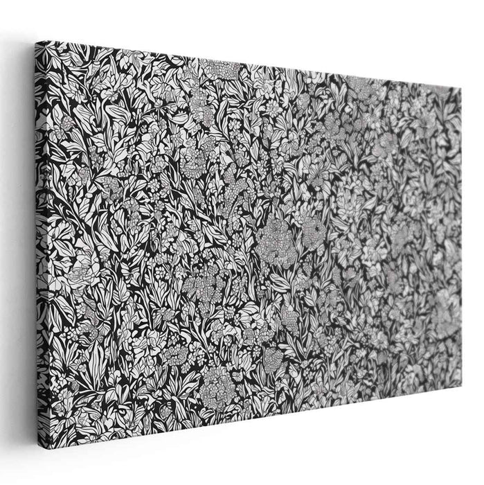 Ink Melodies: Detailed Floral Black and White Canvas Art