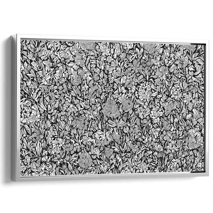 Ink Melodies: Detailed Floral Black and White Canvas Art