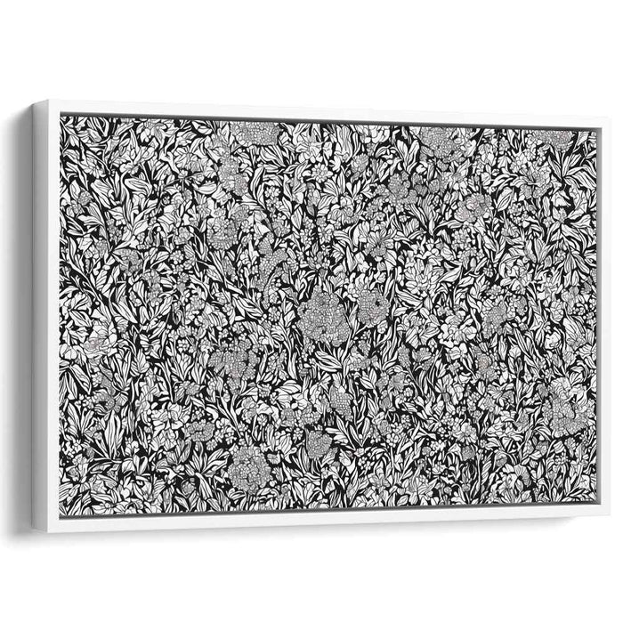 Ink Melodies: Detailed Floral Black and White Canvas Art