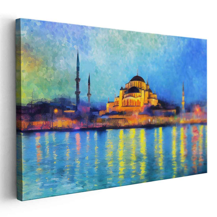 Illuminated Istanbul: Impressionist Skyline Canvas Art Print