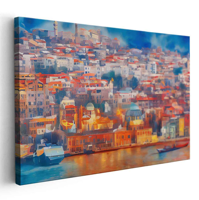 Vibrant Mediterranean Cityscape: Impressionist Coastal Canvas Art