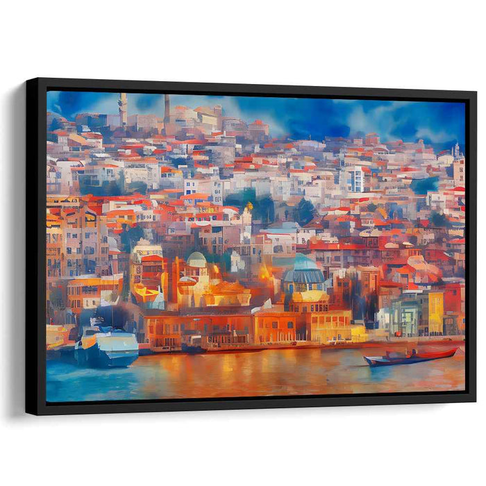 Vibrant Mediterranean Cityscape: Impressionist Coastal Canvas Art