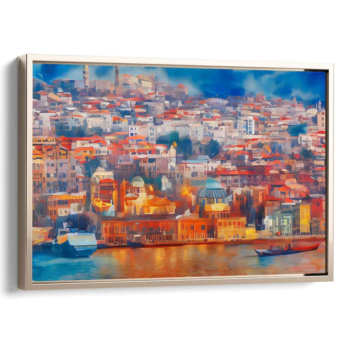Vibrant Mediterranean Cityscape: Impressionist Coastal Canvas Art