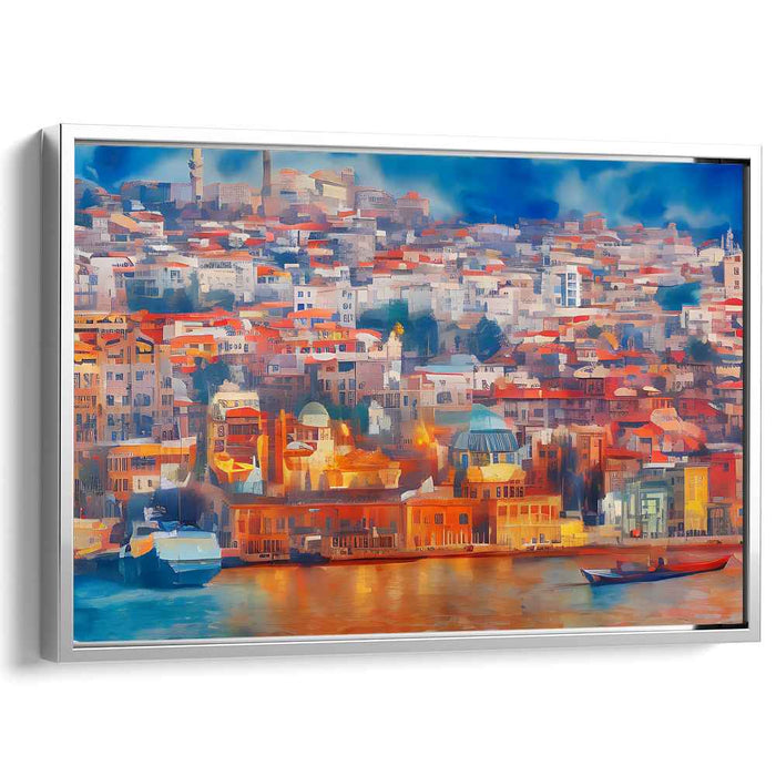 Vibrant Mediterranean Cityscape: Impressionist Coastal Canvas Art
