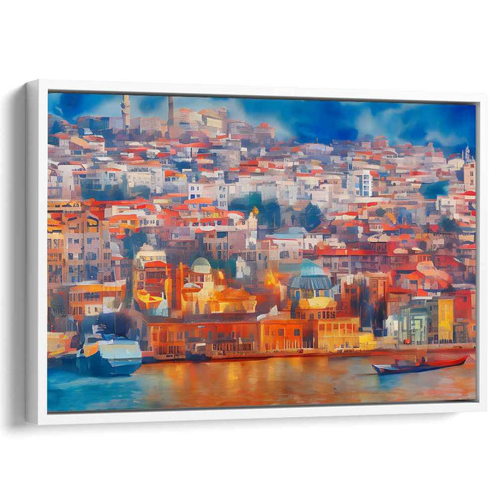 Vibrant Mediterranean Cityscape: Impressionist Coastal Canvas Art