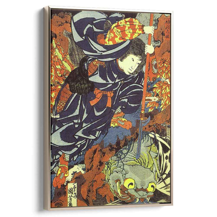 Kamigashihime stabbing a giant spider by Utagawa Kuniyoshi