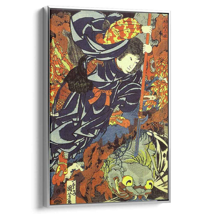 Kamigashihime stabbing a giant spider by Utagawa Kuniyoshi