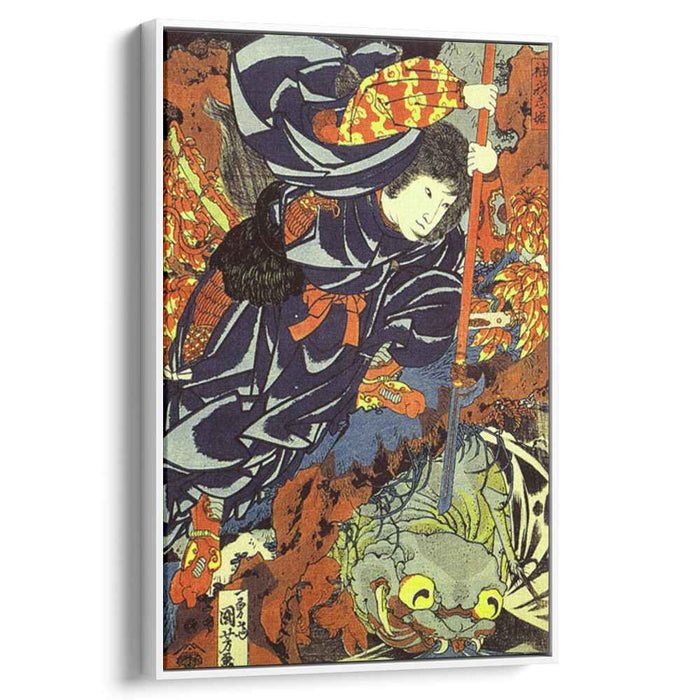 Kamigashihime stabbing a giant spider by Utagawa Kuniyoshi