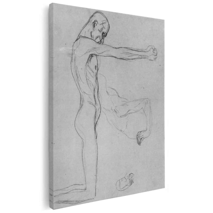 Kneeling Male Nude With Sprawled Out Arms, Male Torso by Gustav Klimt