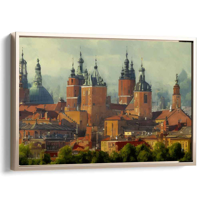 Golden Arches Whisper Skyward: Sunlit Towers and Spires Canvas Art Print