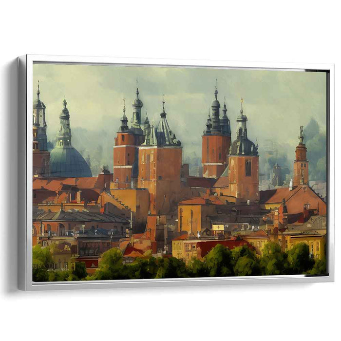 Golden Arches Whisper Skyward: Sunlit Towers and Spires Canvas Art Print
