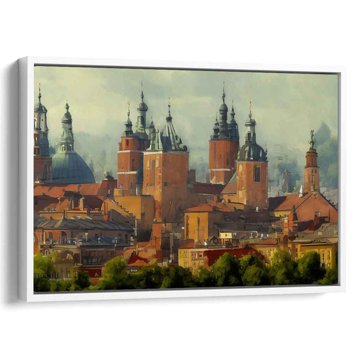 Golden Arches Whisper Skyward: Sunlit Towers and Spires Canvas Art Print