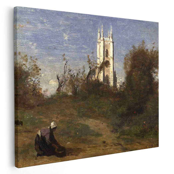 Landscape with a White Tower, Souvenir of Crecy by Camille Corot