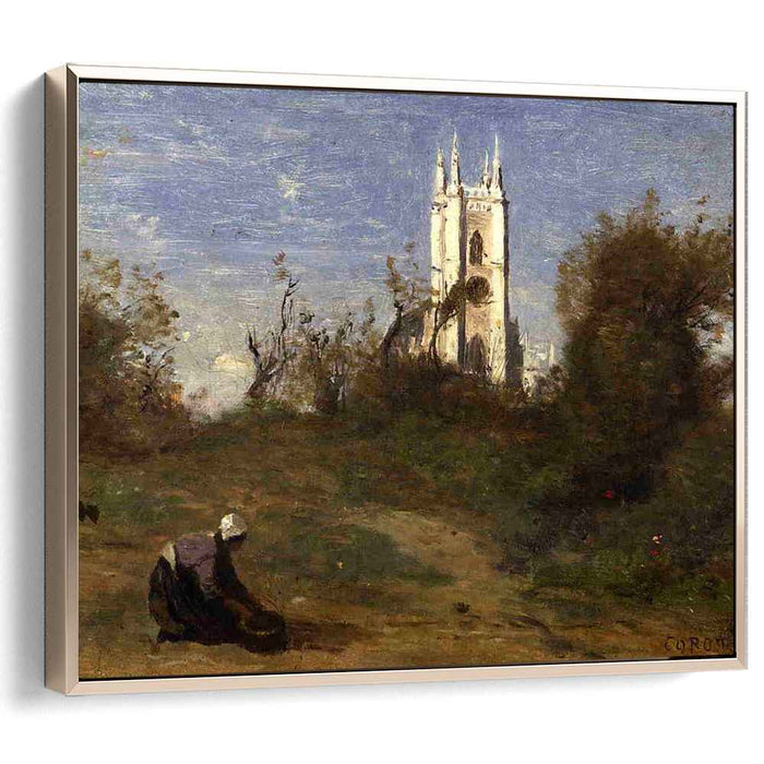 Landscape with a White Tower, Souvenir of Crecy by Camille Corot