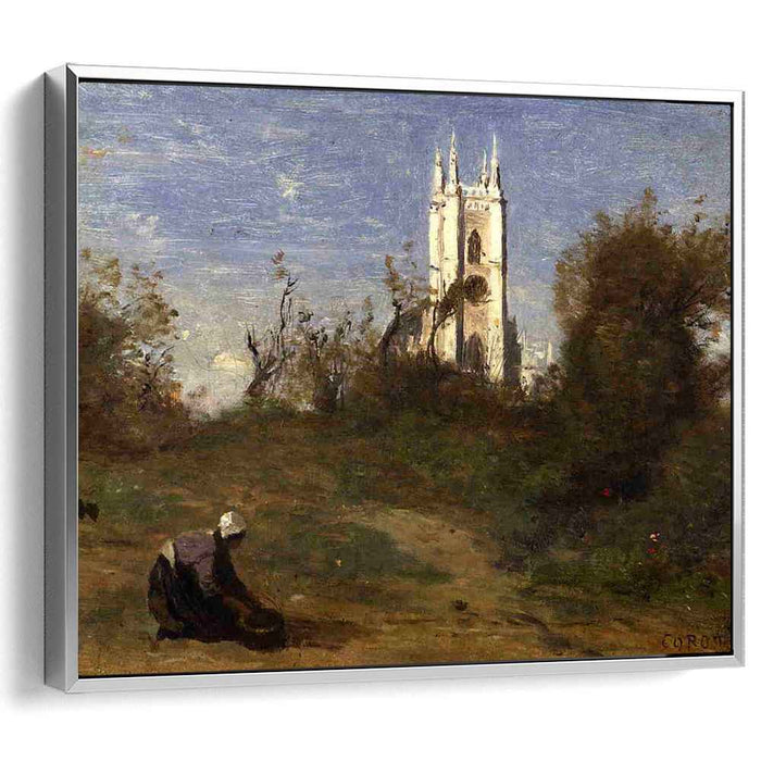 Landscape with a White Tower, Souvenir of Crecy by Camille Corot