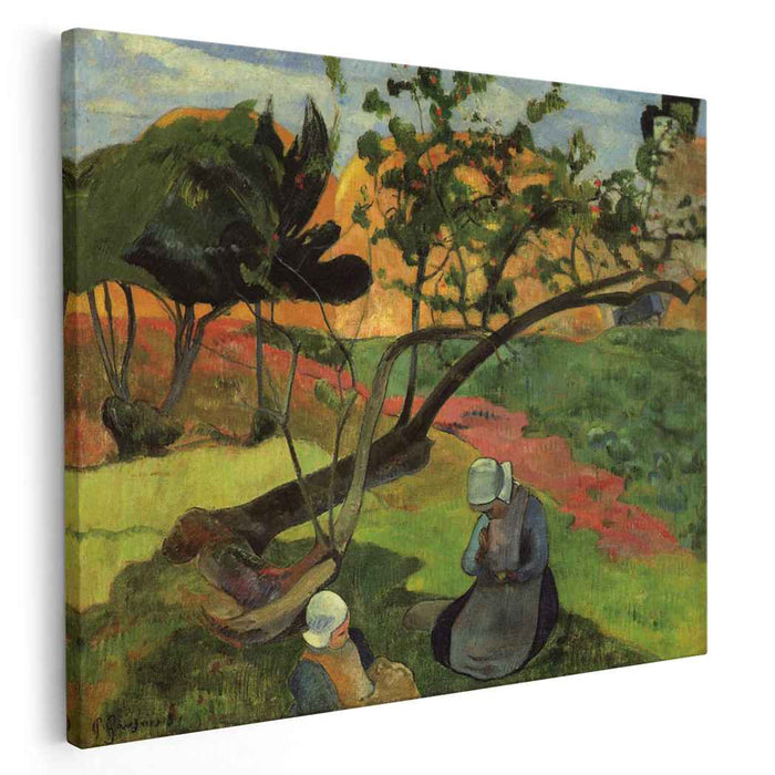 Landscape with two breton women (1889) by Paul Gauguin