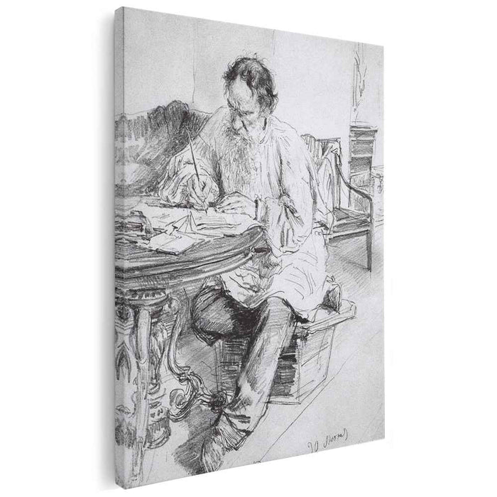 Leo Tolstoy working at the round table (1891) by Ilya Repin