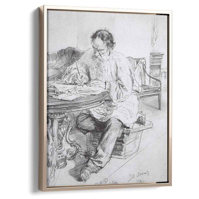 Leo Tolstoy working at the round table (1891) by Ilya Repin