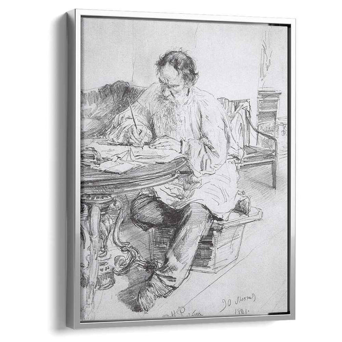 Leo Tolstoy working at the round table (1891) by Ilya Repin