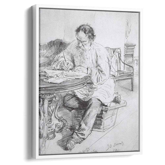 Leo Tolstoy working at the round table (1891) by Ilya Repin